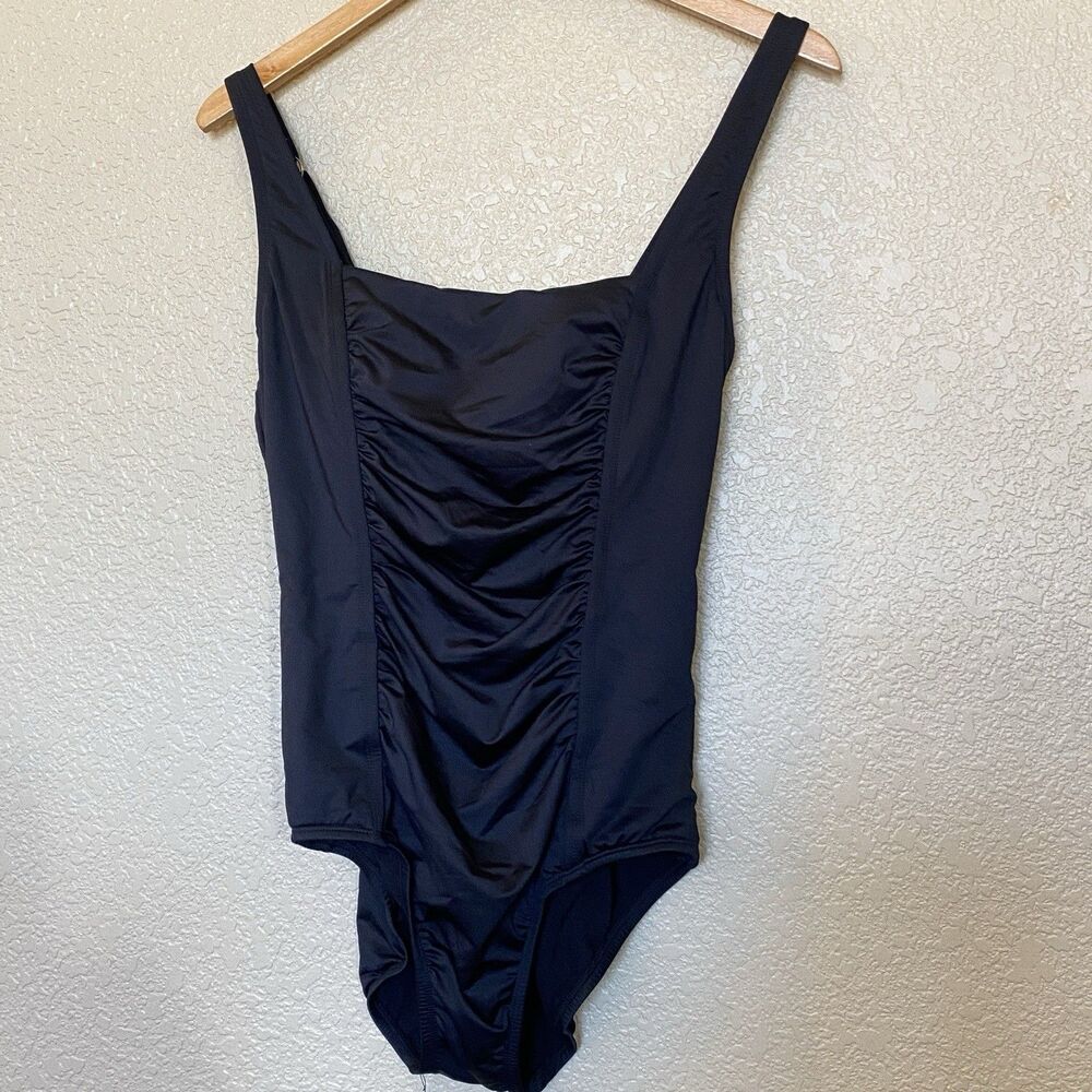 Cleanwater Black Flattering‎ One piece Swimsuit Rouched Panel extra large
